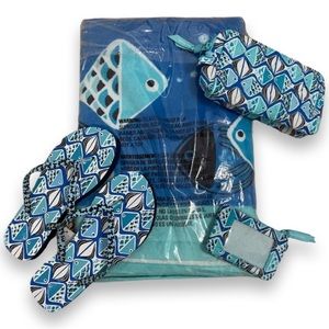 VERA BRADLEY || Go Fish Blue set | Zip ID Case Med Cosmetic Flip Flops Towel
